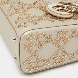 Pre Owned Dior Beige Beaded Embellished Leather Mini Lady Dior Tote