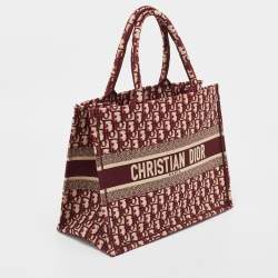 Pre Owned Dior Burgundy Oblique Canvas Medium Book Tote 