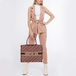 Pre Owned Dior Burgundy Oblique Canvas Medium Book Tote 