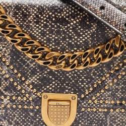 Pre Owned Dior Black Karung Leather Small Studded Diorama Shoulder Bag