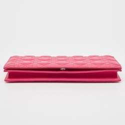 Pre Owned Dior Pink Leather Lady Dior Chain Pouch