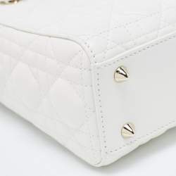 Pre Owned Dior White Cannage Leather Small My ABCDior Lady Dior Tote