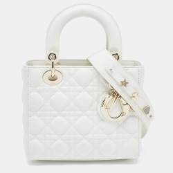 Pre Owned Dior White Cannage Leather Small My ABCDior Lady Dior Tote