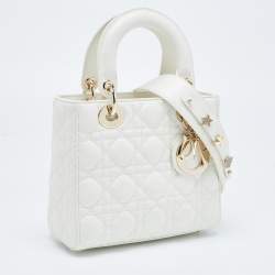 Pre Owned Dior White Cannage Leather Small My ABCDior Lady Dior Tote