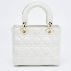 Pre Owned Dior White Cannage Leather Small My ABCDior Lady Dior Tote