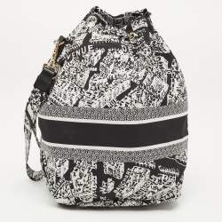 Pre Owned Dior Black/White Plan De Paris Nylon Diortravel Pouch