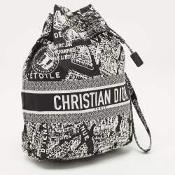 Pre Owned Dior Black/White Plan De Paris Nylon Diortravel Pouch