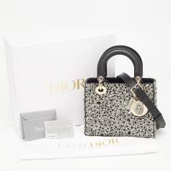 Pre Owned Dior Black Leather Sequins and Crystal Embellished Small Lady Dior Tote