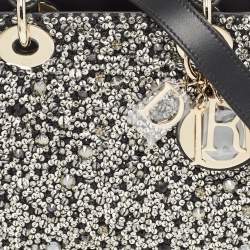 Pre Owned Dior Black Leather Sequins and Crystal Embellished Small Lady Dior Tote