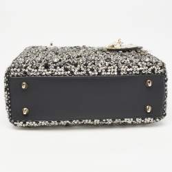 Pre Owned Dior Black Leather Sequins and Crystal Embellished Small Lady Dior Tote