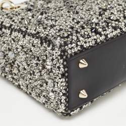 Pre Owned Dior Black Leather Sequins and Crystal Embellished Small Lady Dior Tote