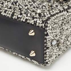 Pre Owned Dior Black Leather Sequins and Crystal Embellished Small Lady Dior Tote