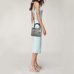 Pre Owned Dior Black Leather Sequins and Crystal Embellished Small Lady Dior Tote