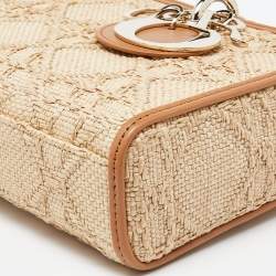 Pre Owned Dior Beige/Brown Cannage Raffia and Leather Lady D-Joy Bag