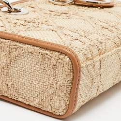 Pre Owned Dior Beige/Brown Cannage Raffia and Leather Lady D-Joy Bag