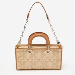 Pre Owned Dior Beige/Brown Cannage Raffia and Leather Lady D-Joy Bag