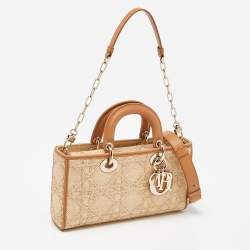 Pre Owned Dior Beige/Brown Cannage Raffia and Leather Lady D-Joy Bag