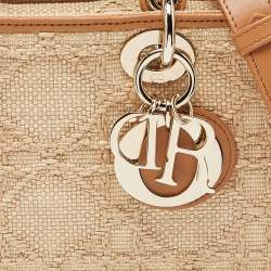 Pre Owned Dior Beige/Brown Cannage Raffia and Leather Lady D-Joy Bag