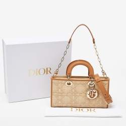 Pre Owned Dior Beige/Brown Cannage Raffia and Leather Lady D-Joy Bag