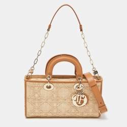 Pre Owned Dior Beige/Brown Cannage Raffia and Leather Lady D-Joy Bag