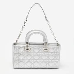 Pre Owned Dior Silver Cannage Leather Medium Lady D-Joy Tote 