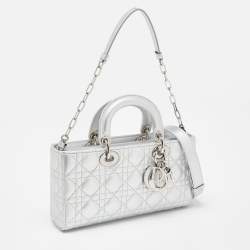 Pre Owned Dior Silver Cannage Leather Medium Lady D-Joy Tote 