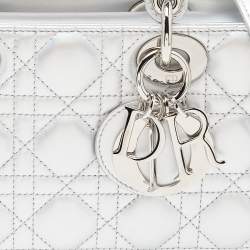 Pre Owned Dior Silver Cannage Leather Medium Lady D-Joy Tote 