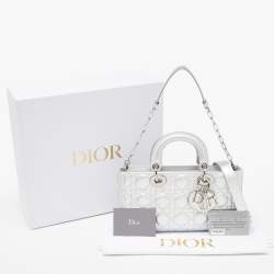 Pre Owned Dior Silver Cannage Leather Medium Lady D-Joy Tote 