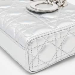 Pre Owned Dior Silver Cannage Leather Medium Lady D-Joy Tote 