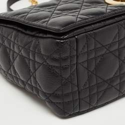 Pre Owned Dior Black Cannage Leather Large Caro Shoulder Bag