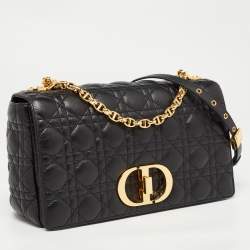 Pre Owned Dior Black Cannage Leather Large Caro Shoulder Bag