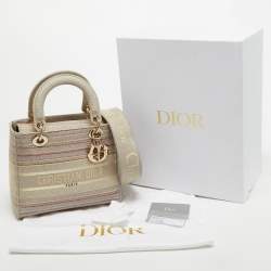Dior Multicolor Stripe Embroidered Canvas Medium Lady D-Lite Tote