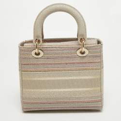 Dior Multicolor Stripe Embroidered Canvas Medium Lady D-Lite Tote