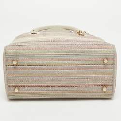 Dior Multicolor Stripe Embroidered Canvas Medium Lady D-Lite Tote