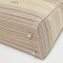 Dior Multicolor Stripe Embroidered Canvas Medium Lady D-Lite Tote