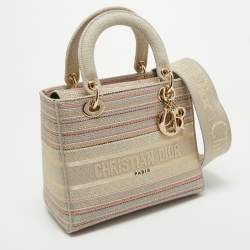 Dior Multicolor Stripe Embroidered Canvas Medium Lady D-Lite Tote