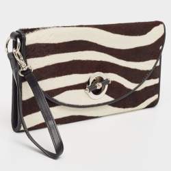 Pre Owned Dior Black/White Calf Hair and Leather Jazz Wristlet Clutch