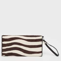 Pre Owned Dior Black/White Calf Hair and Leather Jazz Wristlet Clutch