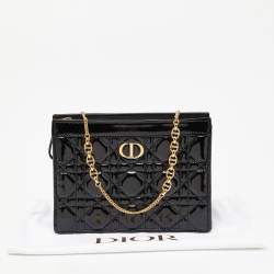 Dior Black Cannage Patent Leather Caro Zipped Chain Pouch