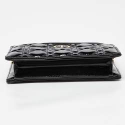 Dior Black Cannage Patent Leather Caro Zipped Chain Pouch