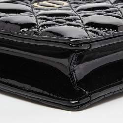Dior Black Cannage Patent Leather Caro Zipped Chain Pouch