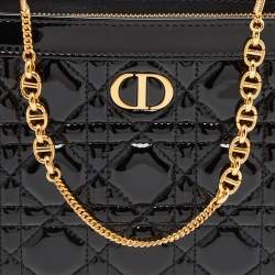 Dior Black Cannage Patent Leather Caro Zipped Chain Pouch