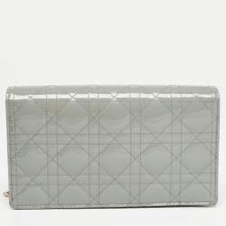 Pre Owned Dior Grey Cannage Patent Leather Lady Dior Chain Pouch