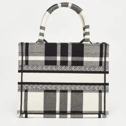 Pre Owned Dior Black/White Check'N'Dior Canvas Small Book Tote