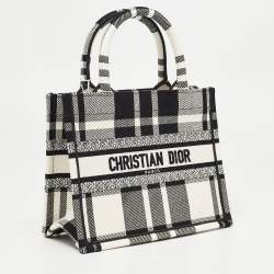 Pre Owned Dior Black/White Check'N'Dior Canvas Small Book Tote