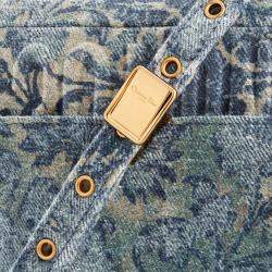 Pre Owned Christian Dior Blue Brocart Medium Dior Caro Bag