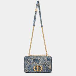 Pre Owned Christian Dior Blue Brocart Medium Dior Caro Bag