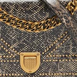 Pre Owned Dior Black/Beige Karung Leather Small Studded Diorama Shoulder Bag