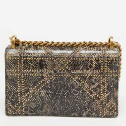 Pre Owned Dior Black/Beige Karung Leather Small Studded Diorama Shoulder Bag