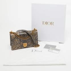 Pre Owned Dior Black/Beige Karung Leather Small Studded Diorama Shoulder Bag